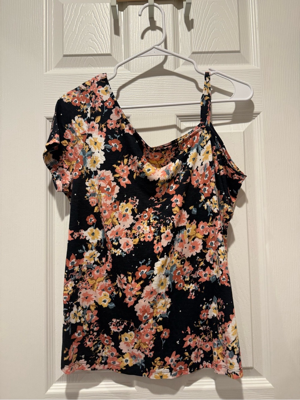 Maurices Black One-Shoulder Floral Dress with Pink & Yellow Blooms